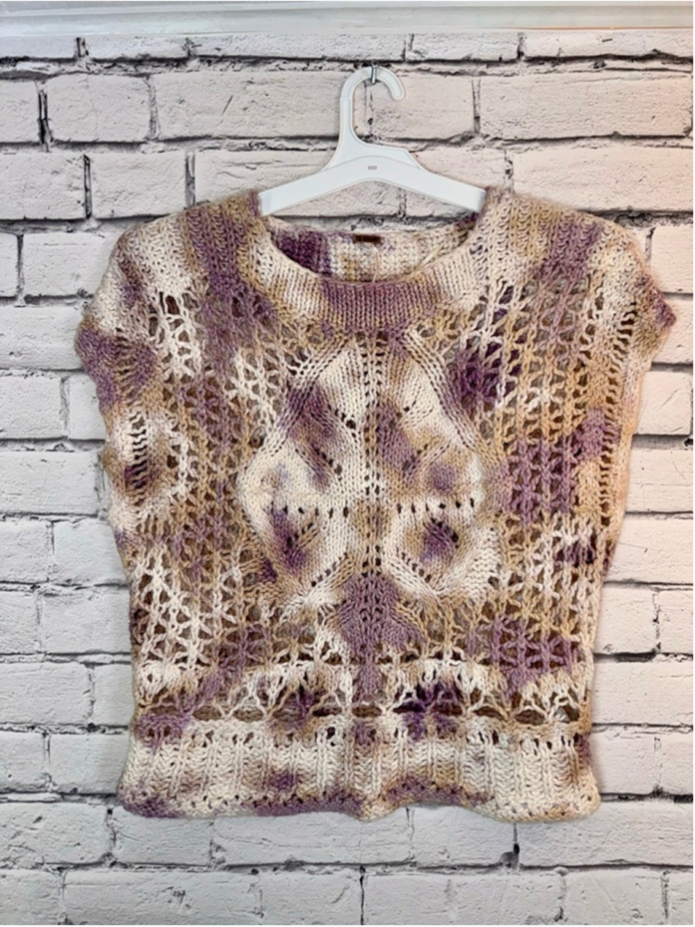 Women's Free People Purple Sweater Tank Diamond in the Rough Crochet XS OVERSIZE